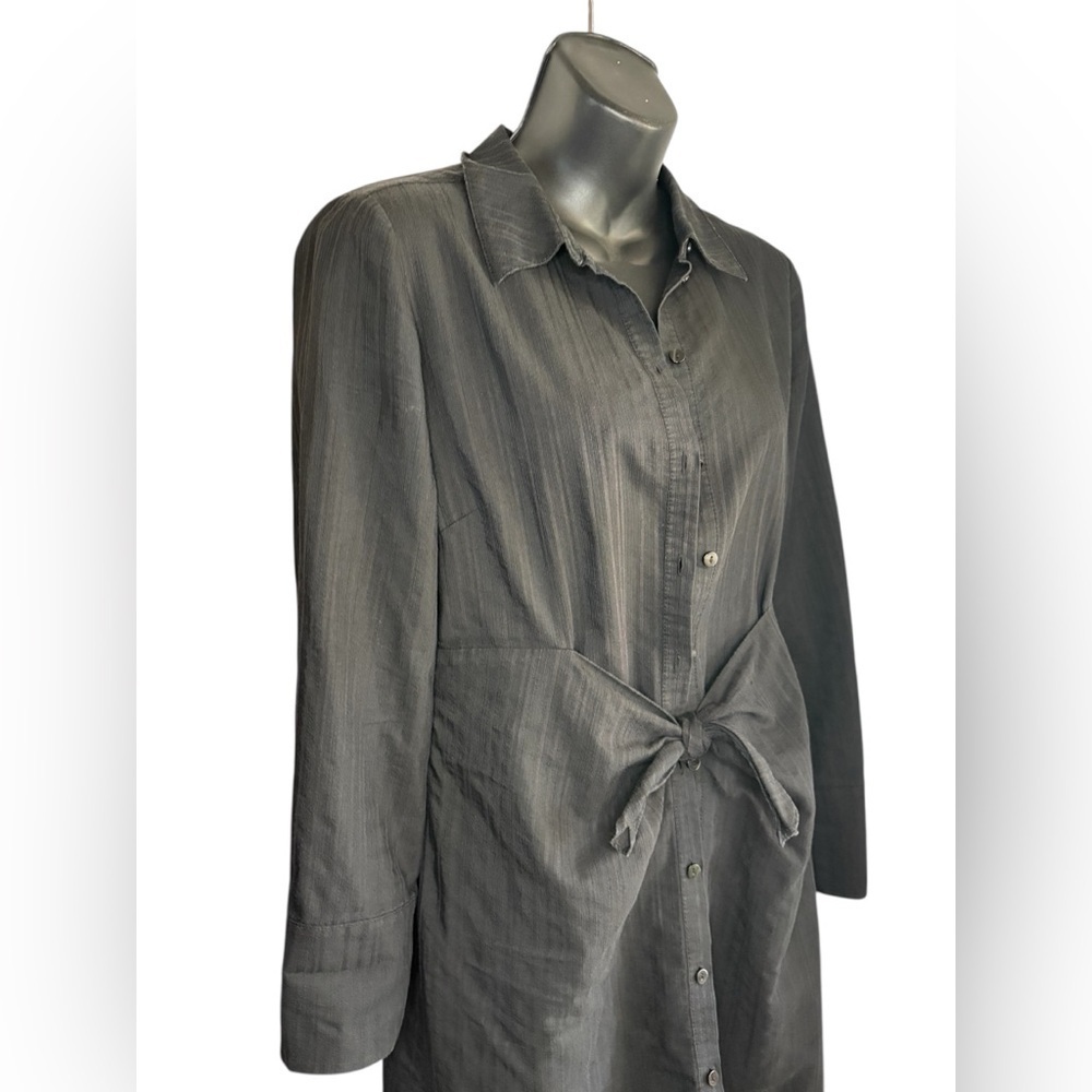 Rebecca Taylor Tailored Black Dobby Stripe Tie Waist Shirt Dress Size 2 preloved - Picture 2 of 16